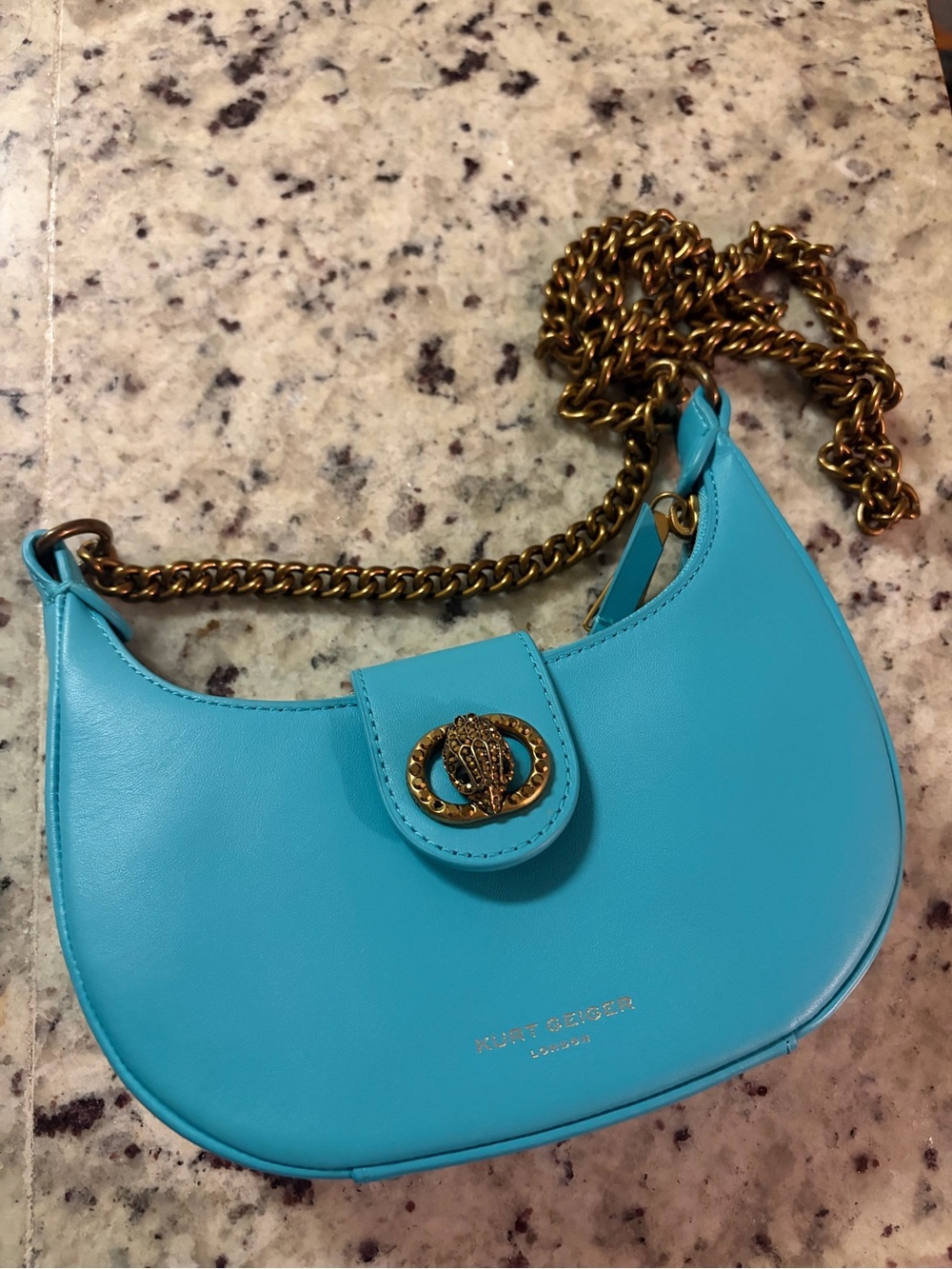Turquoise Kurt Geiger Leather Shoulder Bag with Bronze Chain